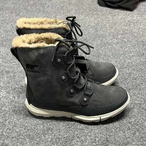 Sorel Charcoal Boots with Beige Trim